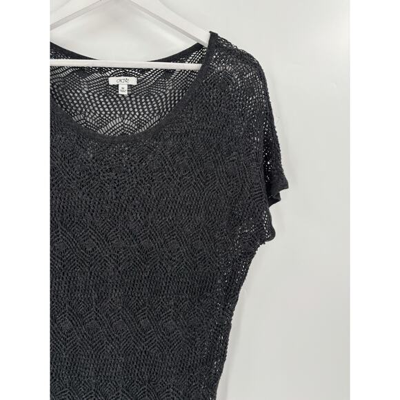 Cache Sweater Top Womens Medium Gray Crochet Knit Short Sleeves Metallic Scoop - Picture 6 of 14